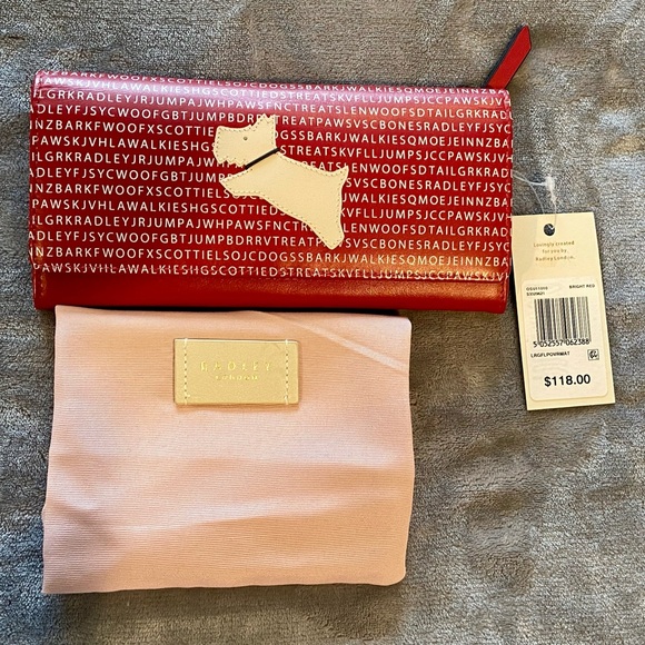 NWT Radley London Large Bright Red Leather Wallet Scotty Dog White Text Dust Bag - Picture 12 of 13